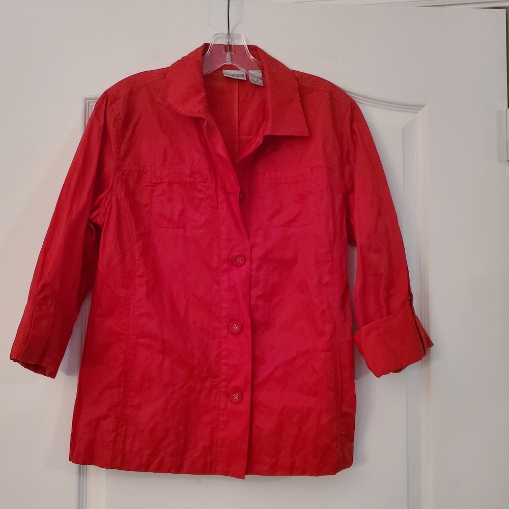 Chicos Solid Red 3/4 sleeve Cotton Nylon Jacket Size 1 - Picture 2 of 6